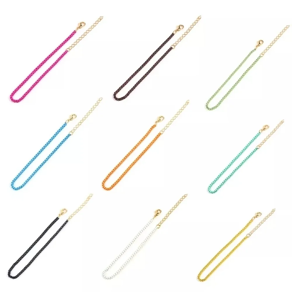 NEW Pink Enamel Plated 925 Silver Adjustable Box Chain Bracelet‎